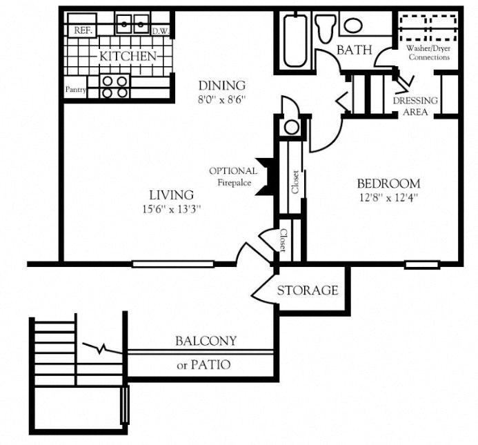 1 bedroom floor plan | Nashboro Village Apartment Homes Nashville TN